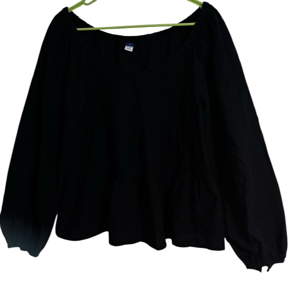 Old Navy Women Black 3-Tiered Top w/ Long Balloon Sleeves in Textured Fabric S - Picture 2 of 5